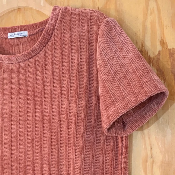 EUC Zara Chenille Textured Short Sleeve Crop Top M - Picture 4 of 13